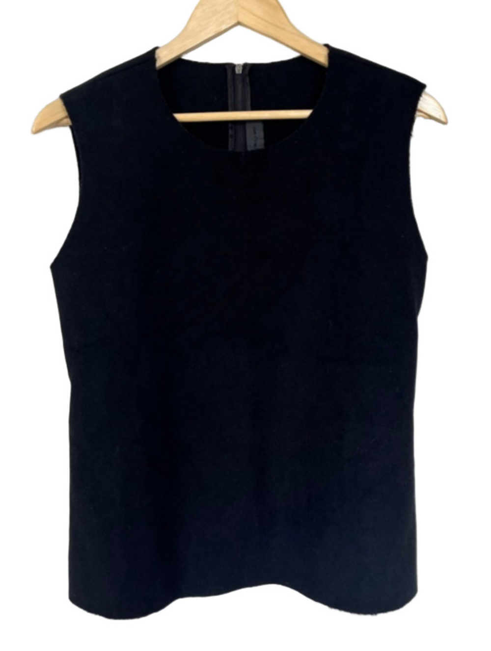 Sleek Black Wool Blend Sleeveless Top Nicole Farhi Sleeveless Back Zipper Detail
